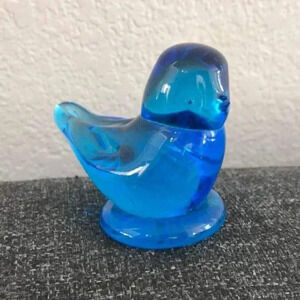 Vintage Cobalt Glass Figurine Bluebird of Happiness Signed Ron Ray